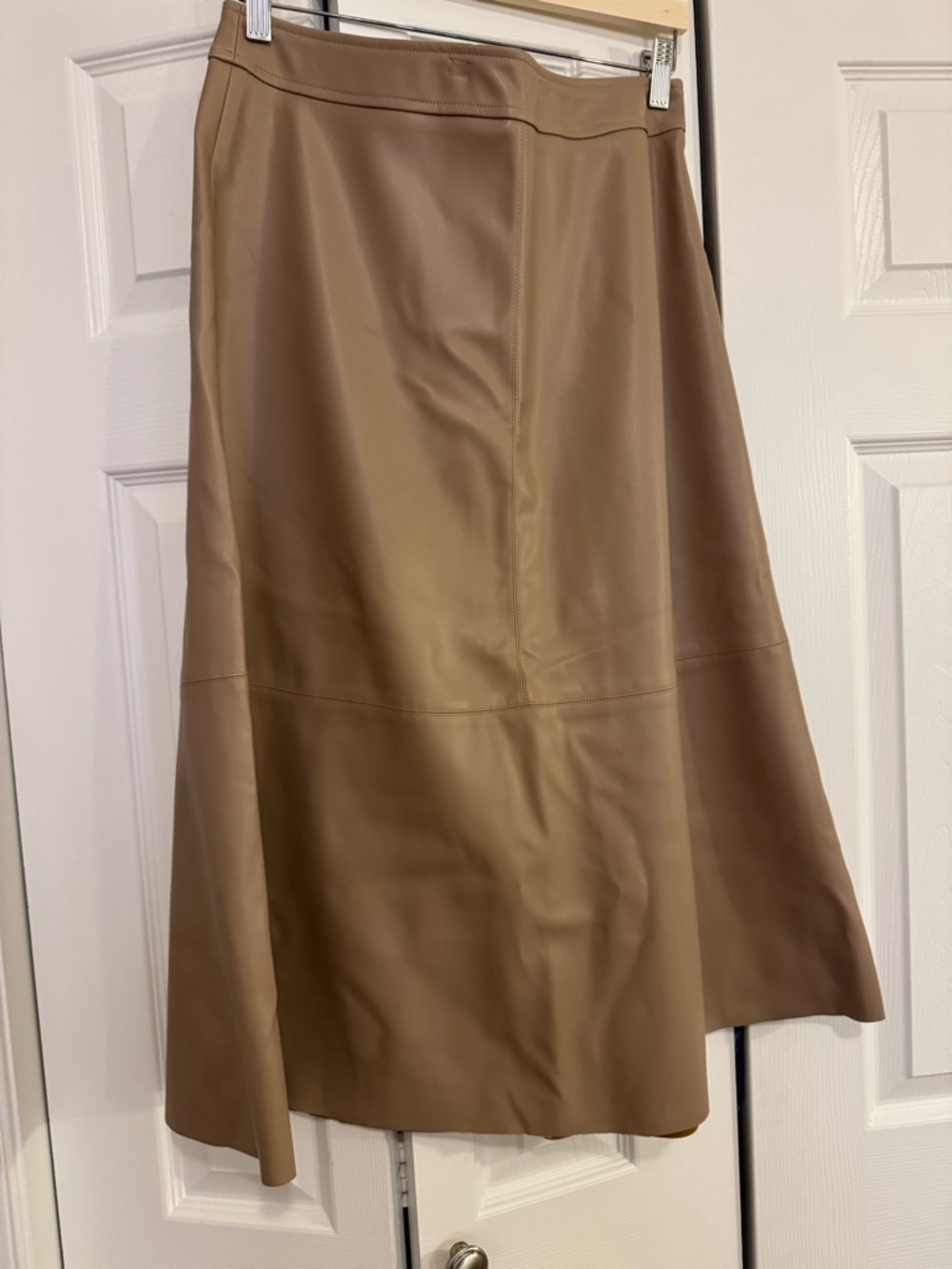 Renuar Tan Faux Leather A-Line Midi Skirt